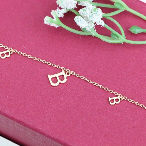 "Rose Gold Chain Bracelet with 'B' Initial Charm and Adjustable Size, XPBL1022 - Picture 1 of 11